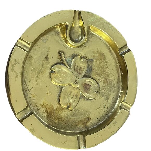 Brass Pipe Holder Ash Tray Virginia Metalcrafters Cigar Cigarette Dogwood 3-74 - Picture 1 of 16